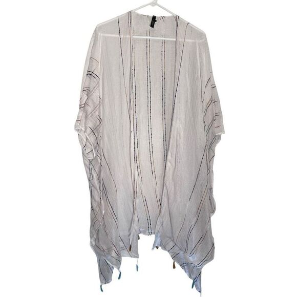 Torrid Open Front Rainbow Stripe Fringe Ruana Ivory Size O/S - Picture 1 of 7
